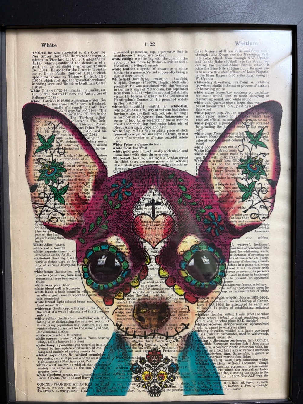Framed Sugar Skull Chihuahua Dictionary Page Art Gothic Halloween 12.5x10 - Picture 7 of 8